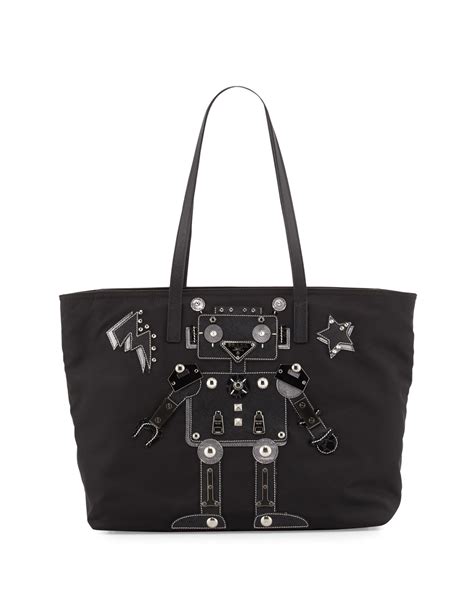 prada borsa robot poche|PRADA Nylon Tessuto Saffiano Robot Tote Bag Black Mimosa .